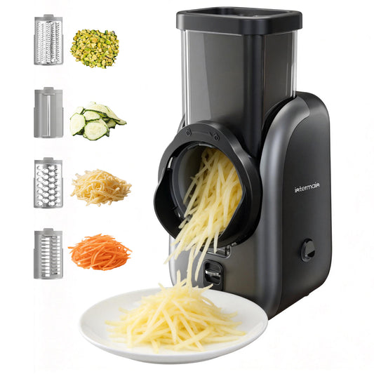 Electric Cheese Grater, Rotary Vegetable Slicer with 4 Interchangeable Drum Blades, Multifunctional Cheese Chopper Shredder for Kitchen Potato Veggie Salad Fruit etc